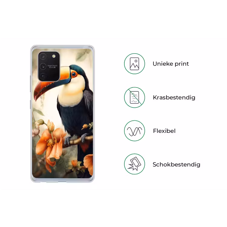 Toekan - Vogel - Bloemen - Planten Telefoonhoesje Samsung Galaxy S10 Lite klein -specsS10Lite