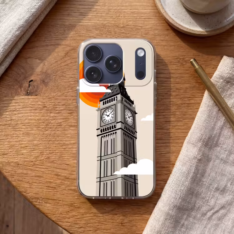 Toren - Klok - Londen - Architectuur - Retro Telefoonhoesje iPhone 17 Pro klein -sfeer1
