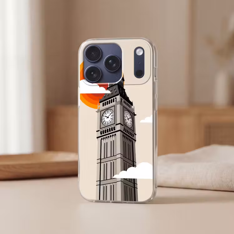 Toren - Klok - Londen - Architectuur - Retro Telefoonhoesje iPhone 17 Pro klein -sfeer2