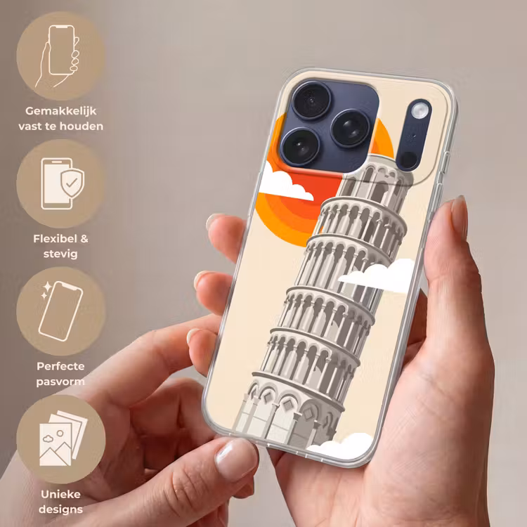 Toren - Pisa - Architectuur - Minimalistisch - Beige Telefoonhoesje iPhone 17 Pro klein -sfeer3_NL