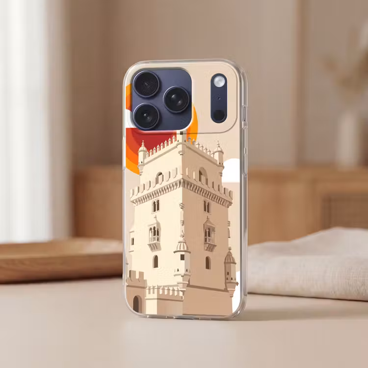 Toren - Rivier - Architectuur - Modern - Oranje Telefoonhoesje iPhone 17 Pro klein -sfeer2
