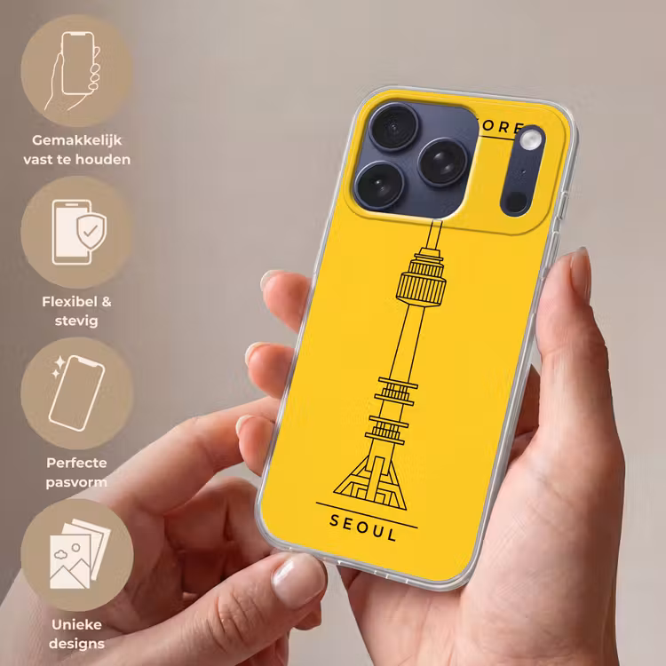 Toren - Seoul - Architectuur - Minimalistisch - Geel Telefoonhoesje iPhone 17 Pro klein -sfeer3_NL