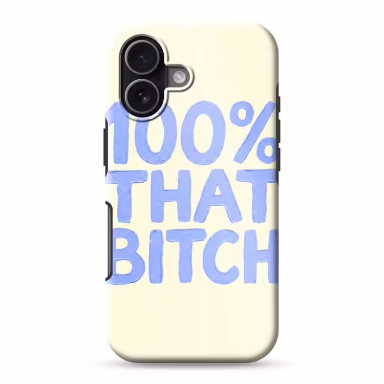 100% that bitch - Blauw - Wit Toughcase MagSafe Apple iPhone 17 klein -3d