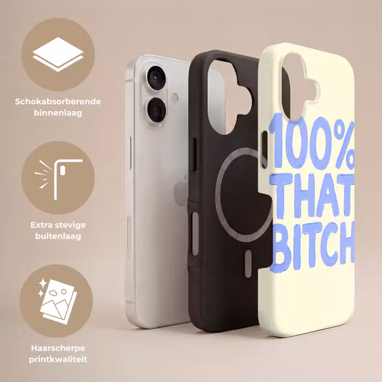 100% that bitch - Blauw - Wit Toughcase MagSafe Apple iPhone 17 klein -USP_Lagen_NL