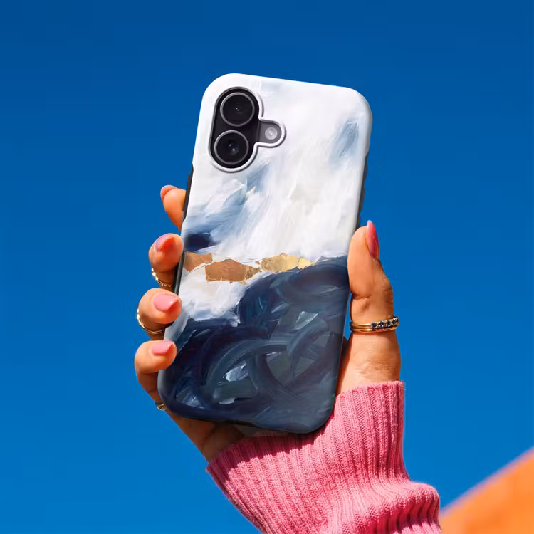 Abstract - Acryl - Blauw - Goud - Elegant Toughcase MagSafe Apple iPhone 17 klein -Sfeer1V