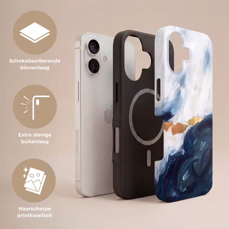 Abstract - Acryl - Blauw - Goud - Elegant Toughcase MagSafe Apple iPhone 17 klein -USP_Lagen_NL