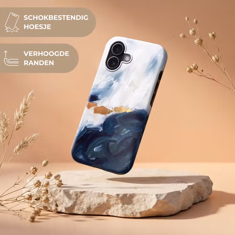 Abstract - Acryl - Blauw - Goud - Elegant Toughcase MagSafe Apple iPhone 17 klein -USP_RandenV_NL
