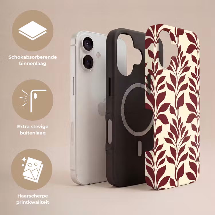 Abstract - Bladeren - Burgundy Toughcase MagSafe Apple iPhone 17 klein 1017 -USP_Lagen_NL