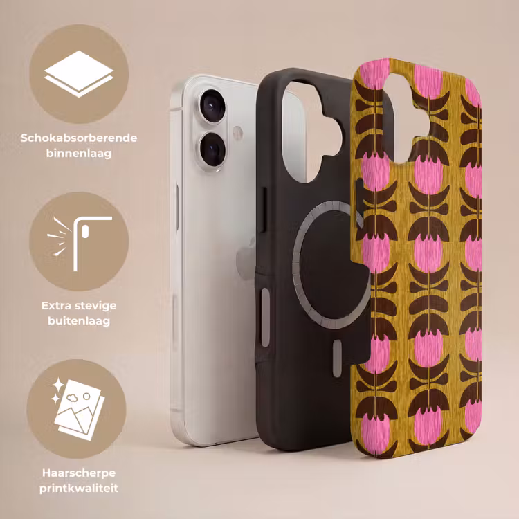 Abstract - Bloemen - Roze Toughcase MagSafe Apple iPhone 17 klein 1017 -USP_Lagen_NL