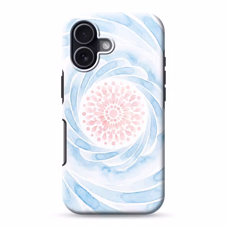 Abstract - Bloemvorm - Aquarel - Roze - Blauw Toughcase MagSafe Apple iPhone 17 klein -3d