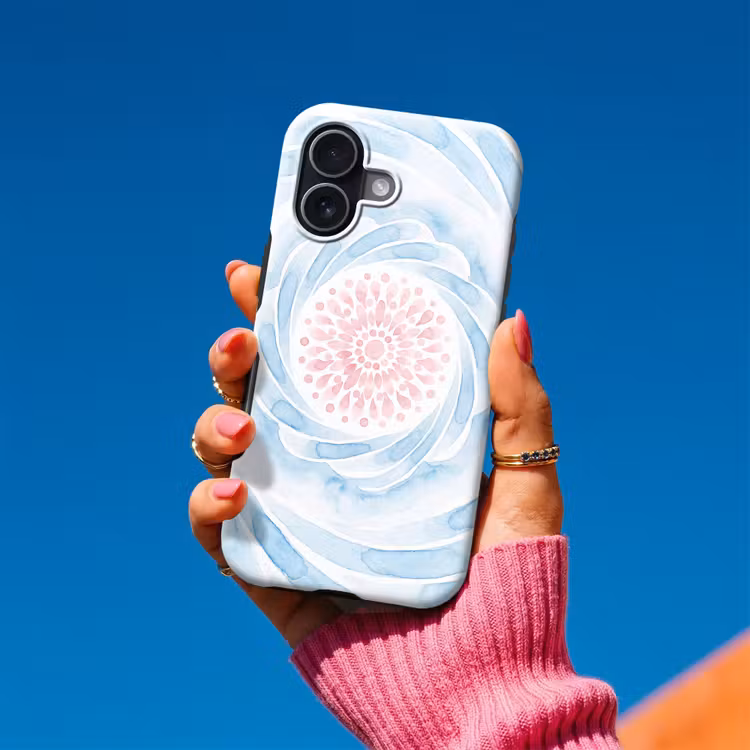 Abstract - Bloemvorm - Aquarel - Roze - Blauw Toughcase MagSafe Apple iPhone 17 klein -Sfeer1V