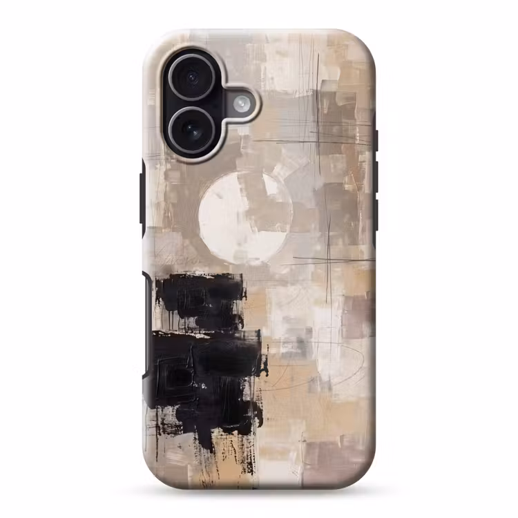 Abstract - Cirkel - Modern - Beige - Zwart - Minimalistisch Toughcase MagSafe Apple iPhone 17 klein -3d