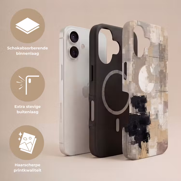 Abstract - Cirkel - Modern - Beige - Zwart - Minimalistisch Toughcase MagSafe Apple iPhone 17 klein -USP_Lagen_NL