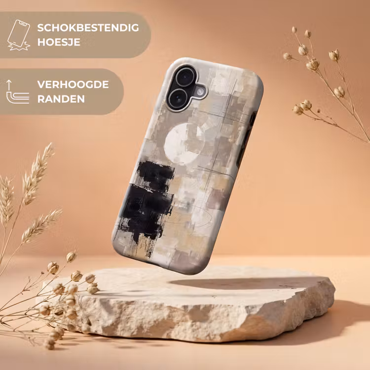 Abstract - Cirkel - Modern - Beige - Zwart - Minimalistisch Toughcase MagSafe Apple iPhone 17 klein -USP_RandenV_NL