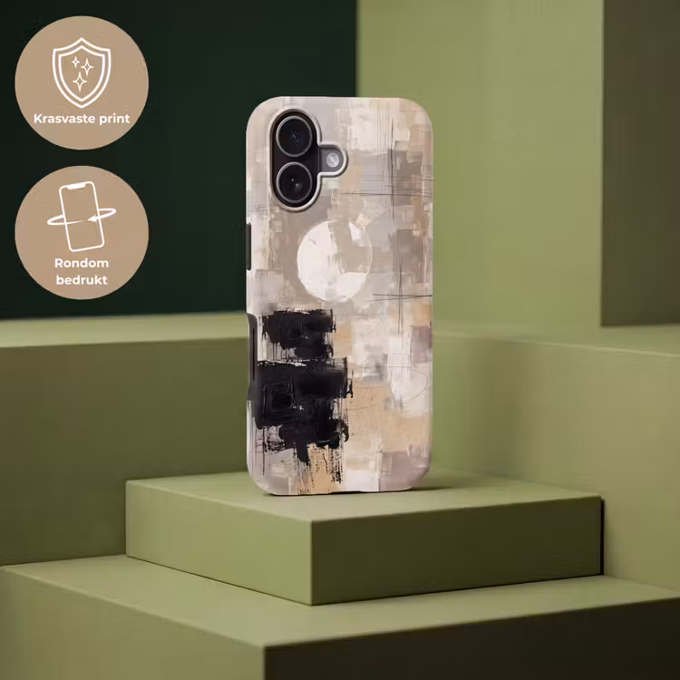 Abstract - Cirkel - Modern - Beige - Zwart - Minimalistisch Toughcase MagSafe Apple iPhone 17 klein -USP_PrintM_NL