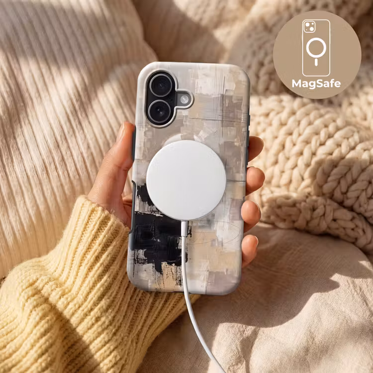 Abstract - Cirkel - Modern - Beige - Zwart - Minimalistisch Toughcase MagSafe Apple iPhone 17 klein -USP_MagsafeV