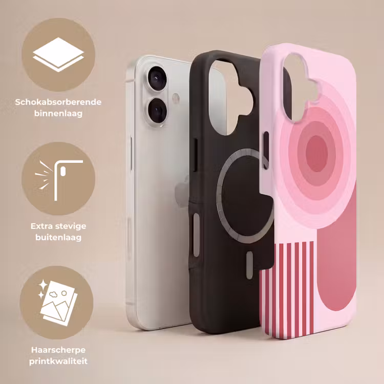 Abstract - Cirkels - Strepen - Modern - Roze Toughcase MagSafe Apple iPhone 17 klein -USP_Lagen_NL