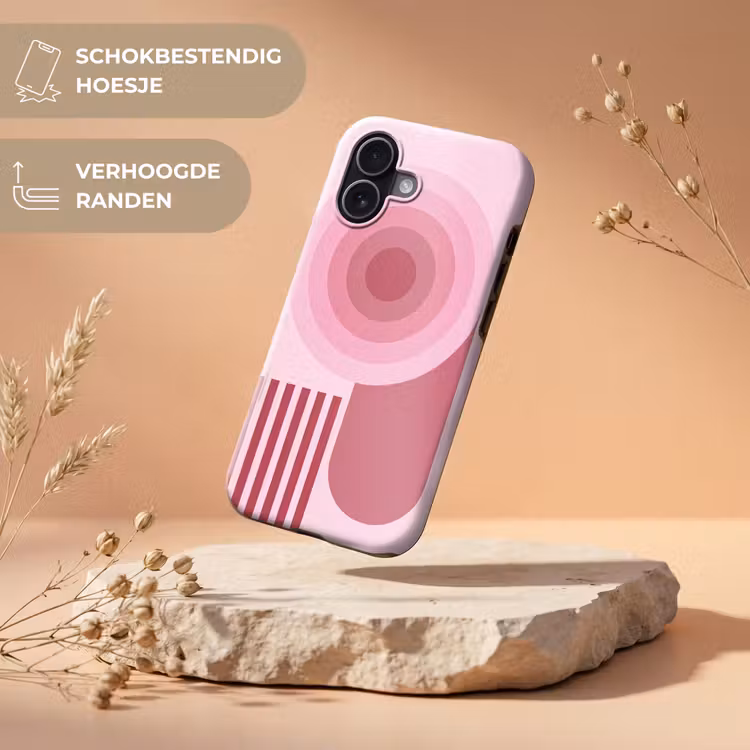Abstract - Cirkels - Strepen - Modern - Roze Toughcase MagSafe Apple iPhone 17 klein -USP_RandenV_NL