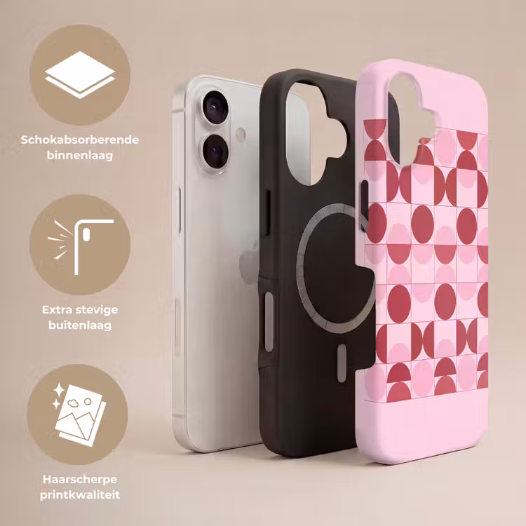 Abstract - Geometrisch - Cirkels - Roze - Modern Toughcase MagSafe Apple iPhone 17 klein -USP_Lagen_NL