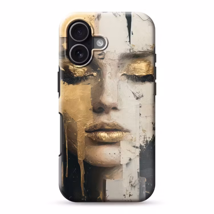 Abstract - Goud - Gezicht - Lippen Toughcase MagSafe Apple iPhone 17 klein -3d