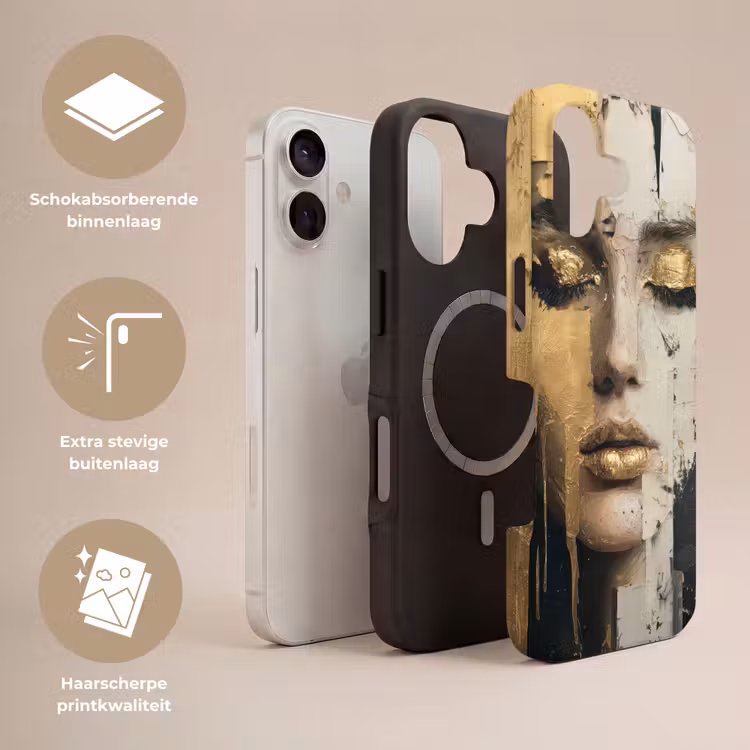 Abstract - Goud - Gezicht - Lippen Toughcase MagSafe Apple iPhone 17 klein -USP_Lagen_NL