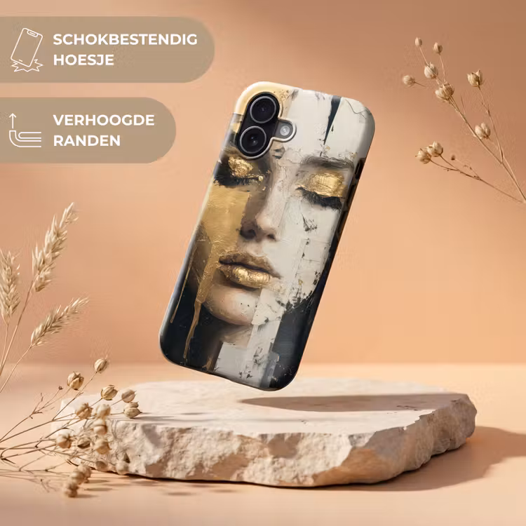Abstract - Goud - Gezicht - Lippen Toughcase MagSafe Apple iPhone 17 klein -USP_RandenV_NL