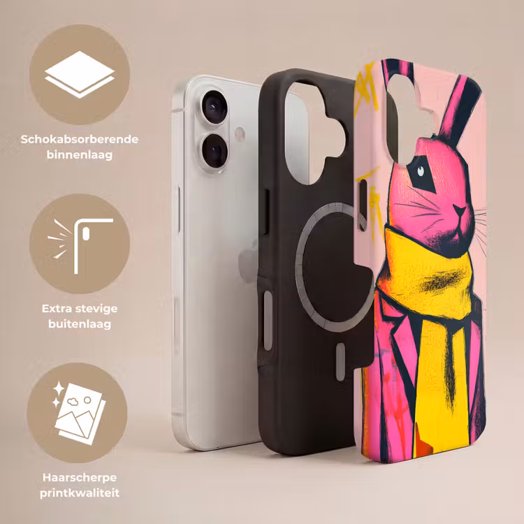 Abstract - Konijn - Sjaal - Geel Toughcase MagSafe Apple iPhone 17 klein -USP_Lagen_NL