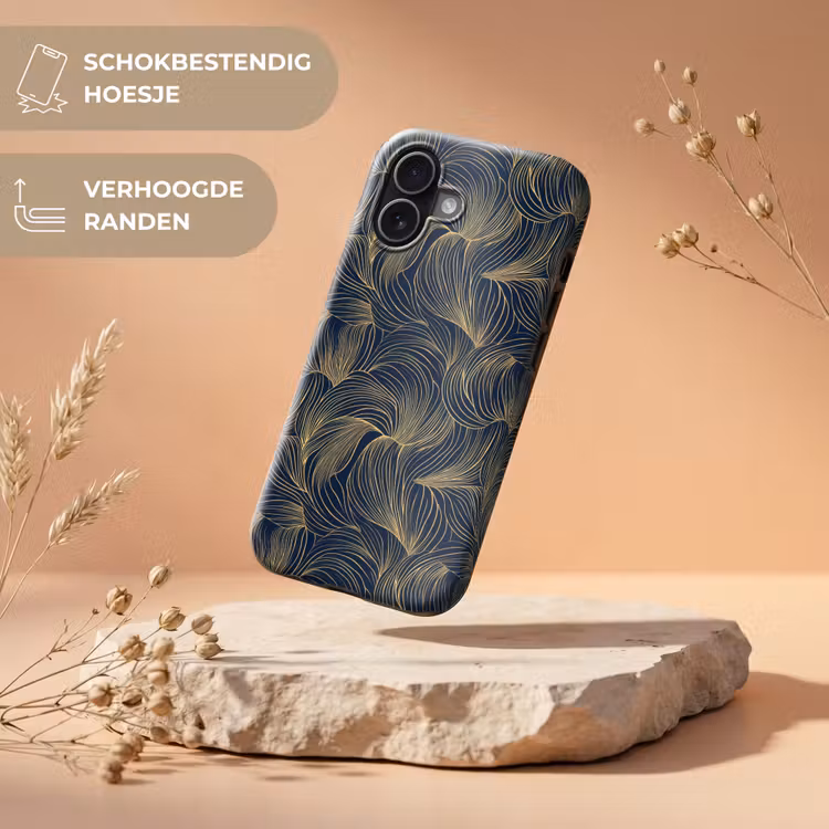 Abstract - Lijnen - Blauw - Goud Toughcase MagSafe Apple iPhone 17 klein 1017 -USP_RandenV_NL