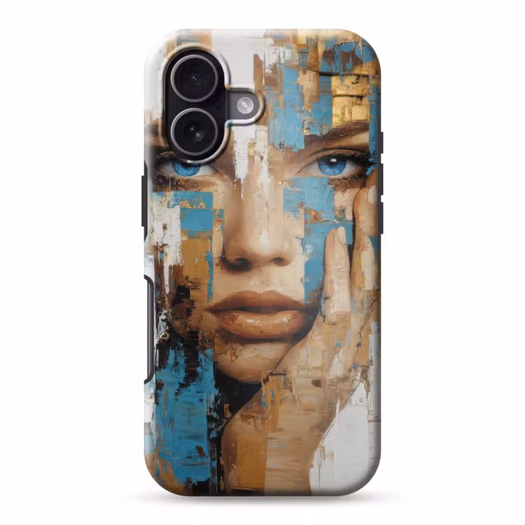 Abstract - Penseelstreken - Blauw - Gezicht Toughcase MagSafe Apple iPhone 17 klein -3d