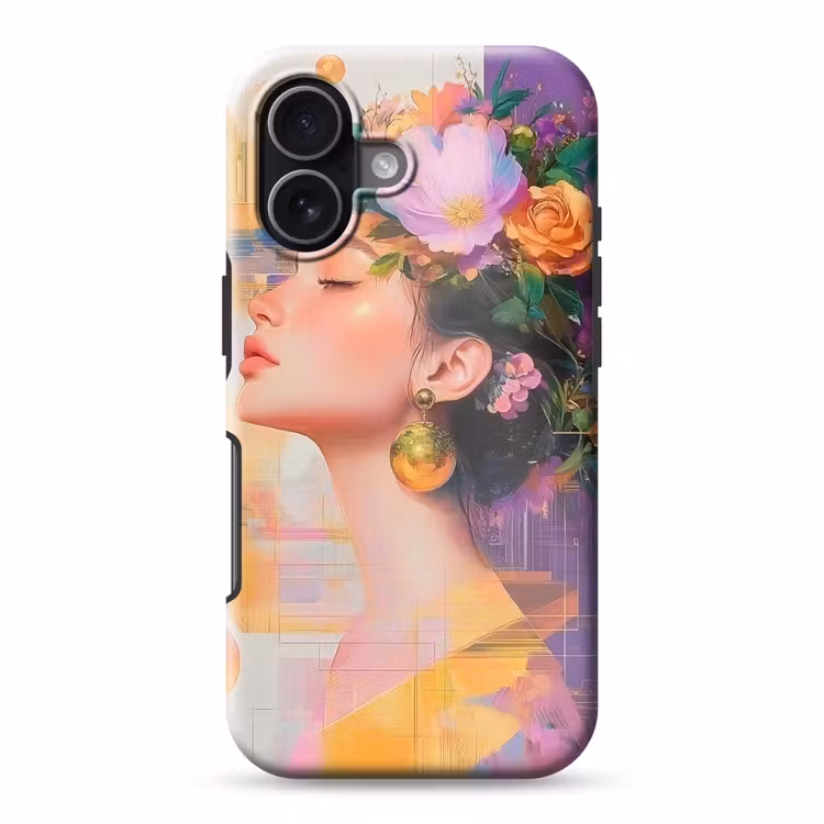 Abstract - Vrouw - Bloemenkroon - Goud Toughcase MagSafe Apple iPhone 17 klein -3d