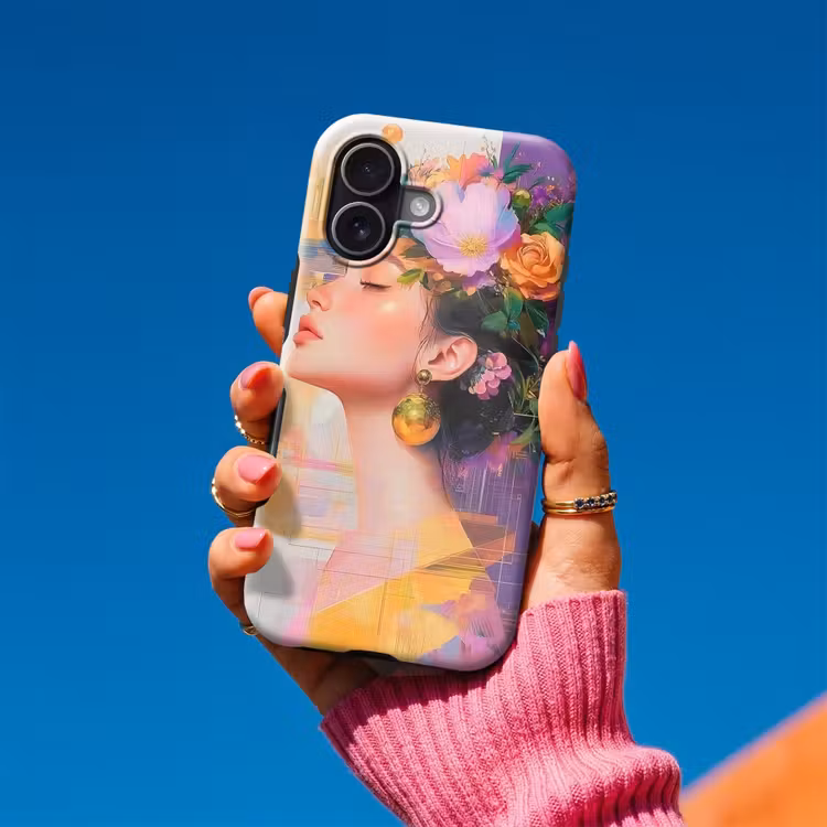 Abstract - Vrouw - Bloemenkroon - Goud Toughcase MagSafe Apple iPhone 17 klein -Sfeer1V