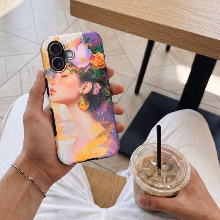 Abstract - Vrouw - Bloemenkroon - Goud Toughcase MagSafe Apple iPhone 17 klein -Sfeer1M