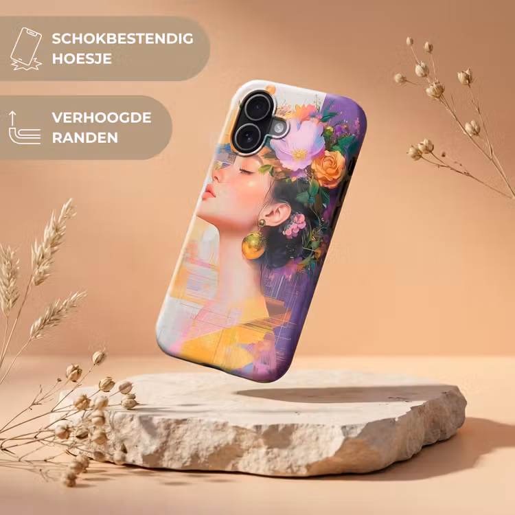 Abstract - Vrouw - Bloemenkroon - Goud Toughcase MagSafe Apple iPhone 17 klein -USP_RandenV_NL