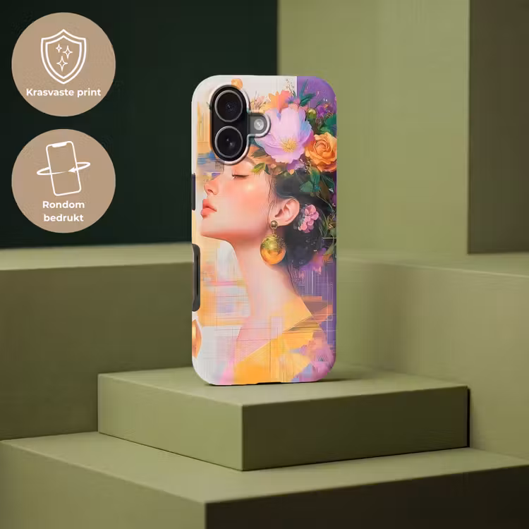 Abstract - Vrouw - Bloemenkroon - Goud Toughcase MagSafe Apple iPhone 17 klein -USP_PrintM_NL