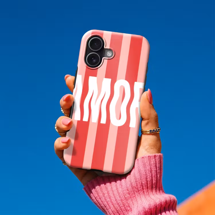 Amor - Strepen - Rood - Roze Toughcase MagSafe Apple iPhone 17 klein -Sfeer1V