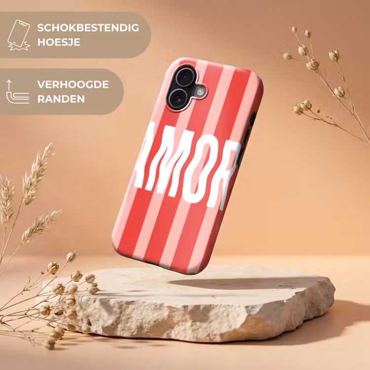 Amor - Strepen - Rood - Roze Toughcase MagSafe Apple iPhone 17 klein -USP_RandenV_NL
