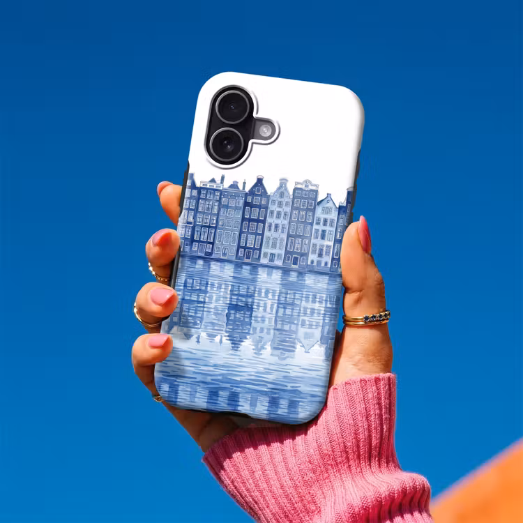 Aquarel - Grachtenpanden - Delfts - Blauw Toughcase MagSafe Apple iPhone 17 klein -Sfeer1V