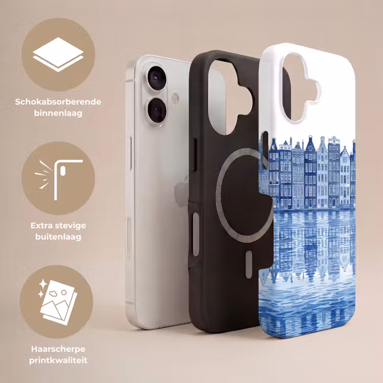 Aquarel - Grachtenpanden - Delfts - Blauw Toughcase MagSafe Apple iPhone 17 klein -USP_Lagen_NL