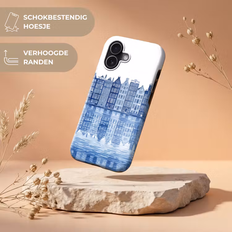 Aquarel - Grachtenpanden - Delfts - Blauw Toughcase MagSafe Apple iPhone 17 klein -USP_RandenV_NL