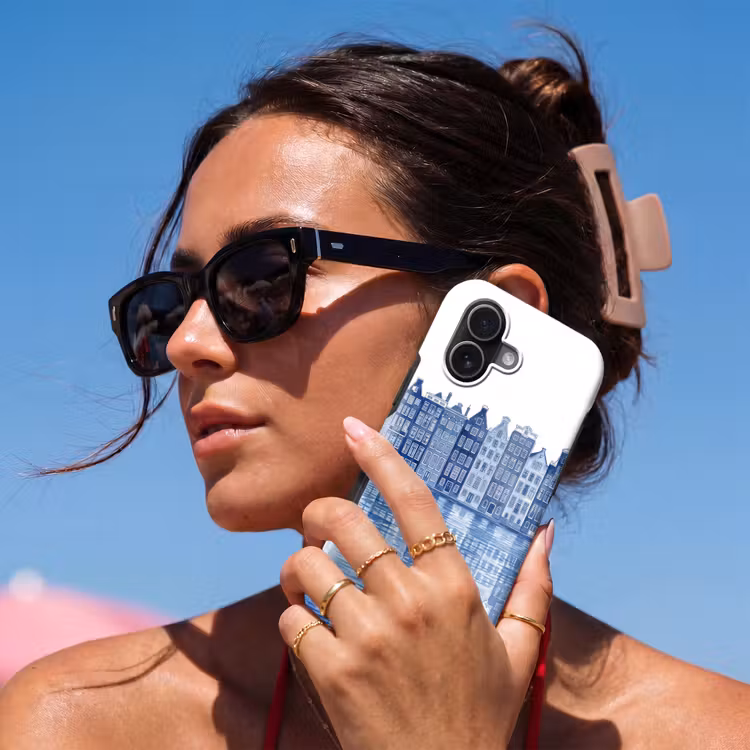 Aquarel - Grachtenpanden - Delfts - Blauw Toughcase MagSafe Apple iPhone 17 klein -Sfeer2V
