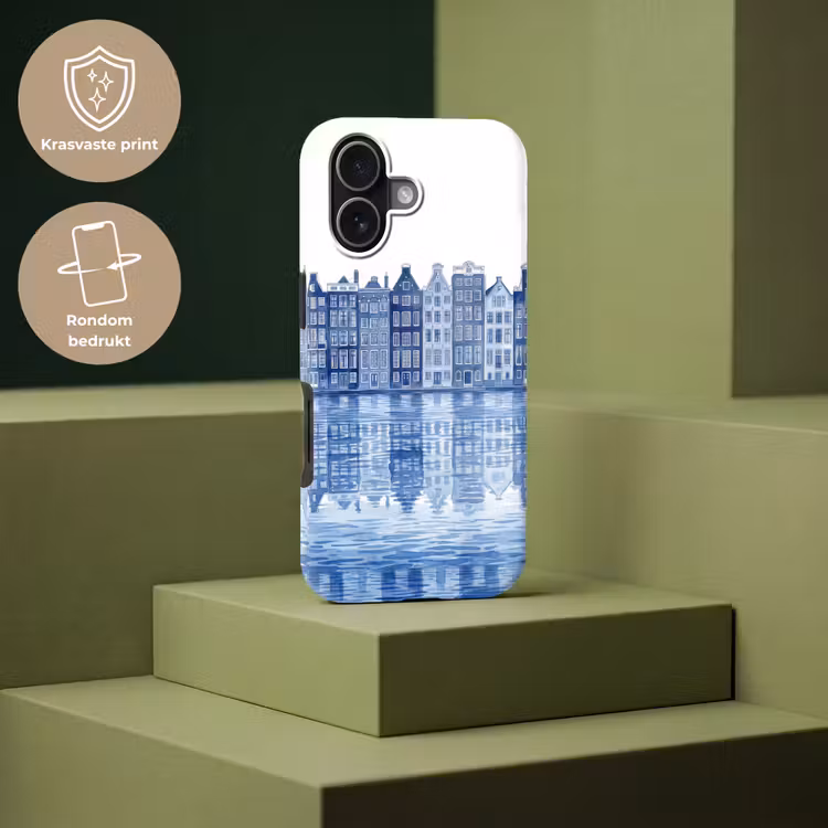 Aquarel - Grachtenpanden - Delfts - Blauw Toughcase MagSafe Apple iPhone 17 klein -USP_PrintM_NL