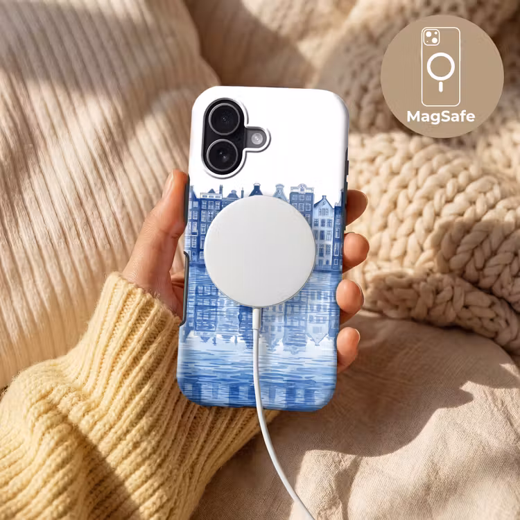 Aquarel - Grachtenpanden - Delfts - Blauw Toughcase MagSafe Apple iPhone 17 klein -USP_MagsafeV