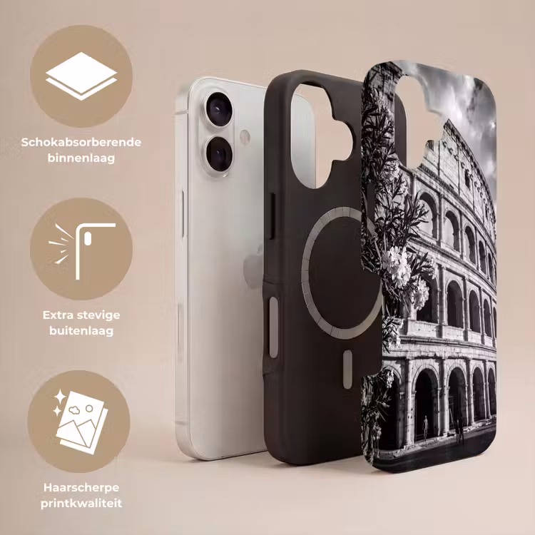 Architectuur - Colosseum - Rome - Historisch - Zwart-wit Toughcase MagSafe Apple iPhone 17 klein -USP_Lagen_NL