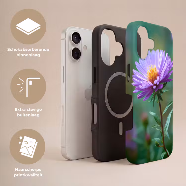Aster - Paars - Bloem - Blaadjes Toughcase MagSafe Apple iPhone 17 klein -USP_Lagen_NL
