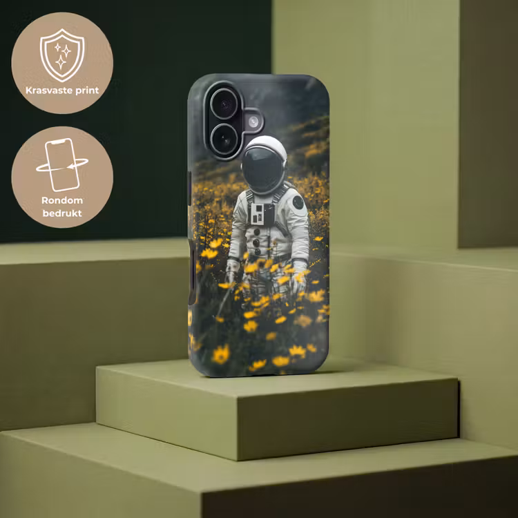 Astronaut - Bloemen - Veld - Geel Toughcase MagSafe Apple iPhone 17 klein -USP_PrintM_NL