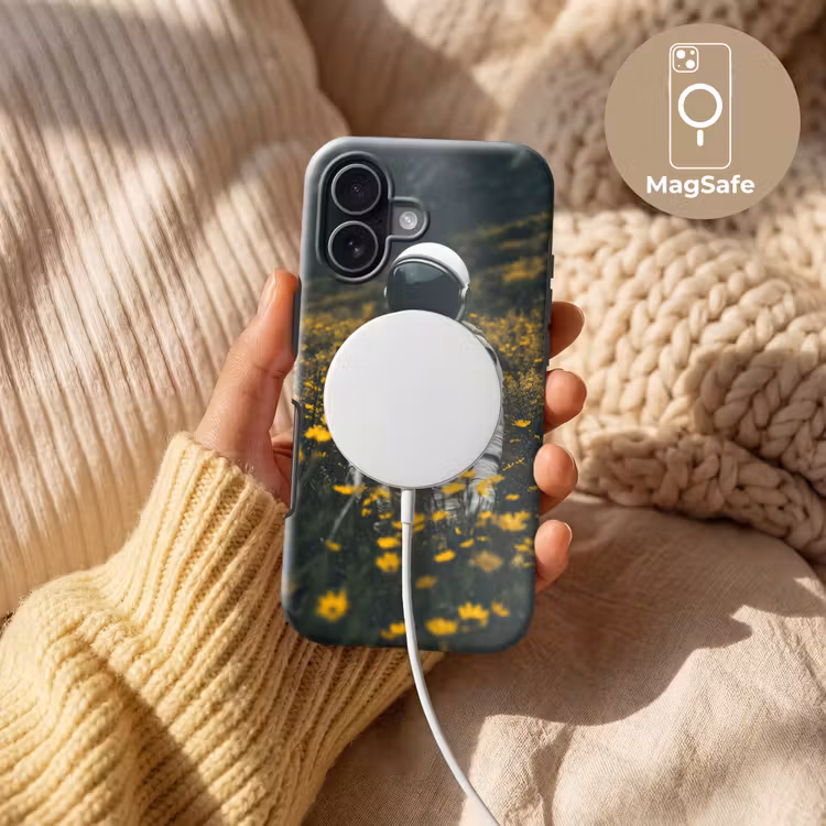 Astronaut - Bloemen - Veld - Geel Toughcase MagSafe Apple iPhone 17 klein -USP_MagsafeV