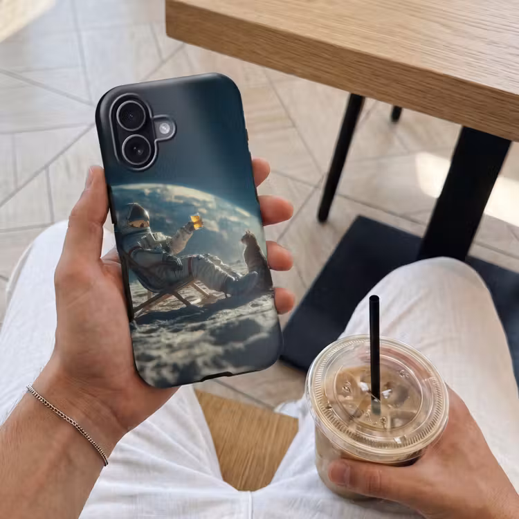 Astronaut - Kat - Glas - Stoel Toughcase MagSafe Apple iPhone 17 klein -Sfeer1M