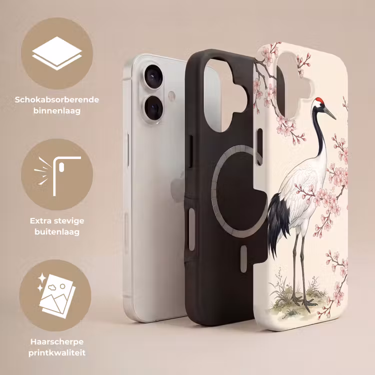 Aziatisch - Kraanvogel - Beige Toughcase MagSafe Apple iPhone 17 klein -USP_Lagen_NL