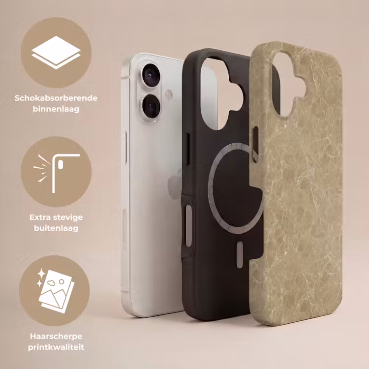 Beige - Marmer - Witte aders Toughcase MagSafe Apple iPhone 17 klein 1017 -USP_Lagen_NL