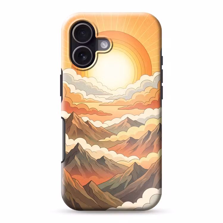 Bergen - Wolken - Natuur - Zonsopgang - Oranje Toughcase MagSafe Apple iPhone 17 klein -3d
